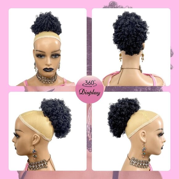 Afro Kinky Curl Ponytail Synthetic Hair Clip-In Messy Bun Black Women Style main image 6